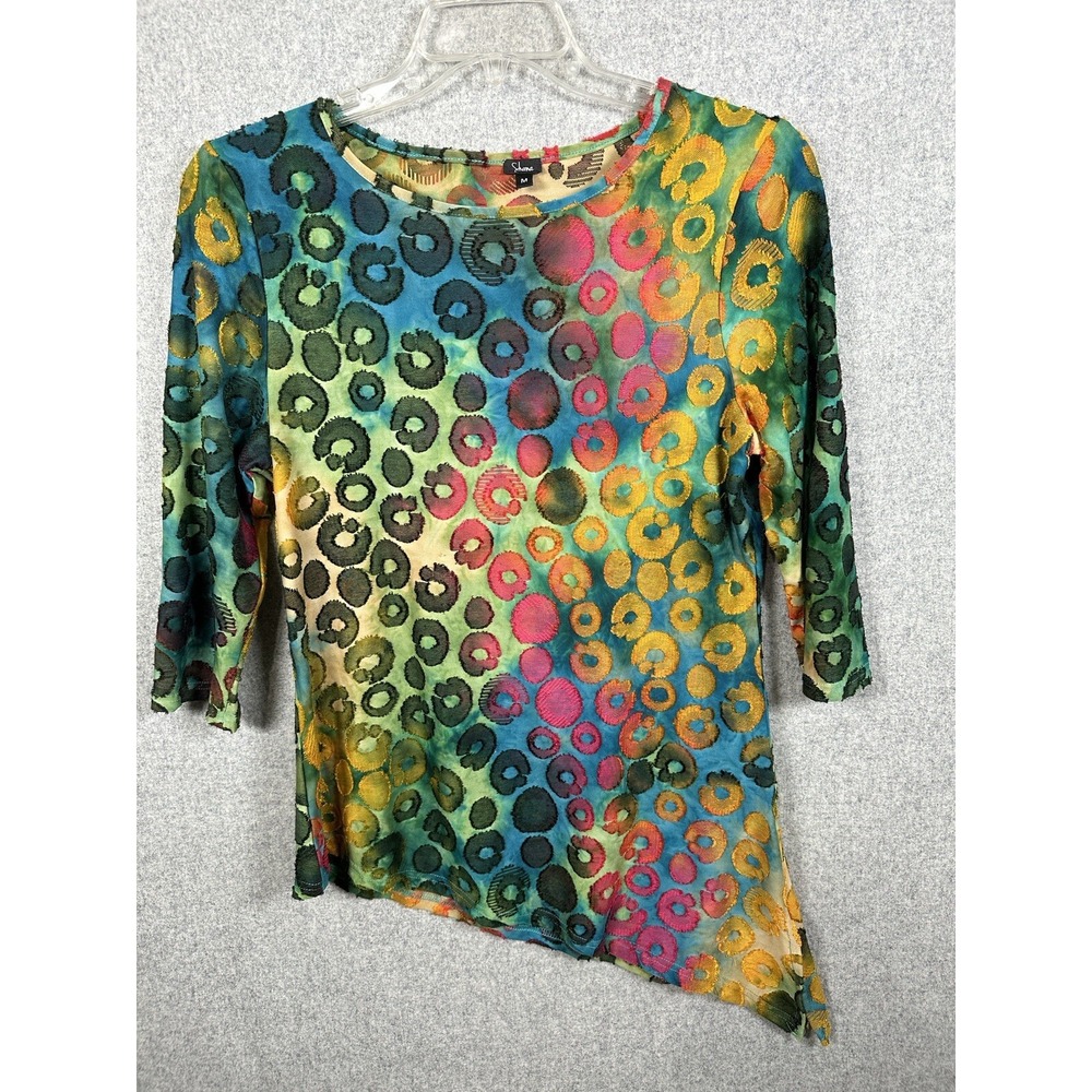 Silvia Multicolor Asymmetrical Tunic Top - Vibrant Circle Print